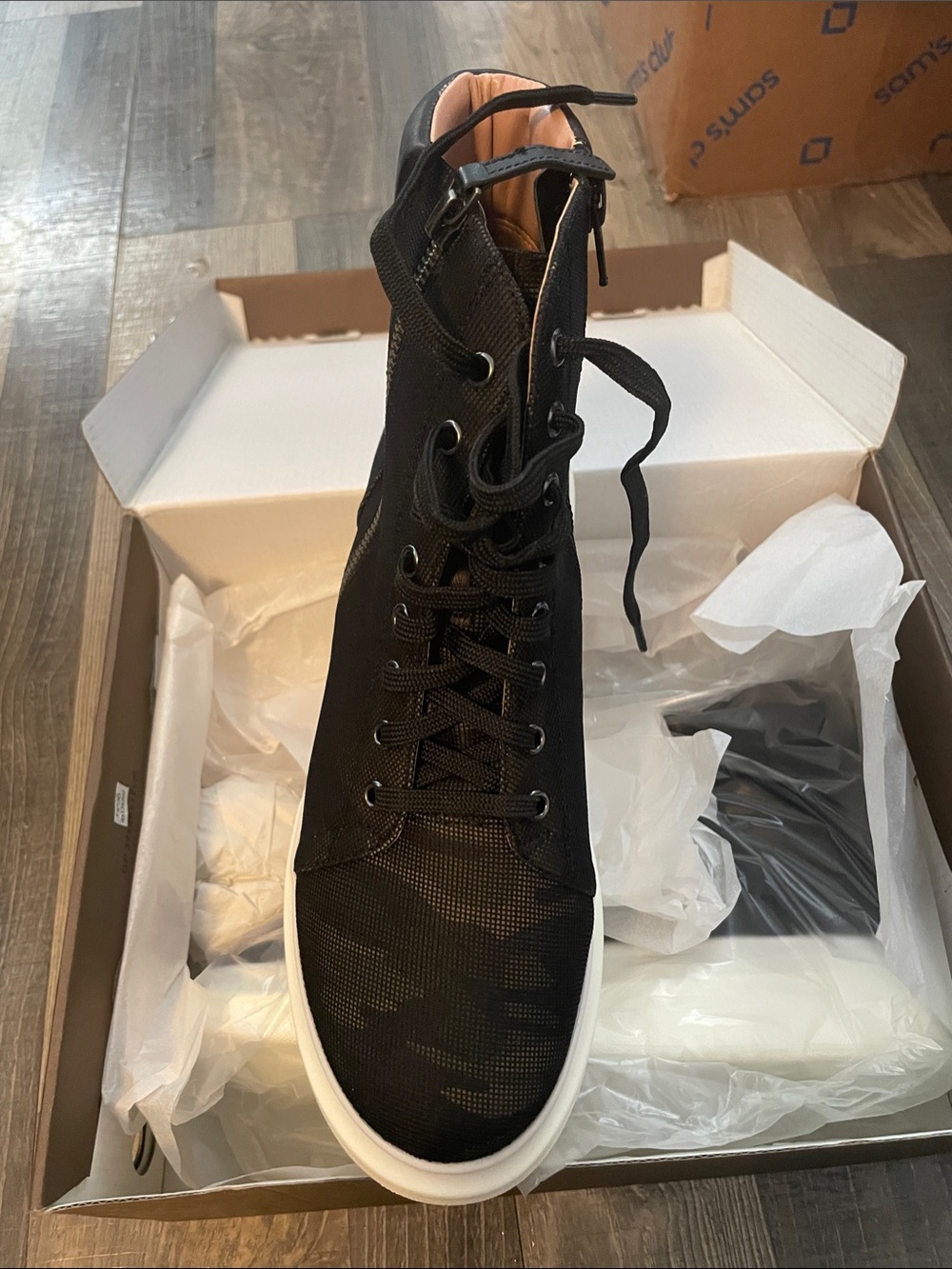 Paolo Black Combat-Style High Top Boot with White Sole